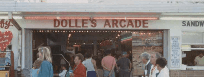 Dolle's Arcade entrance, people inside.
